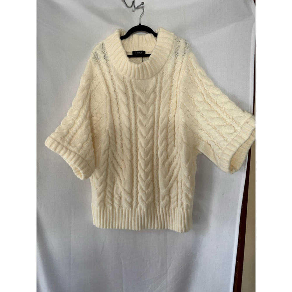 Women's AKIRA Cable Knit Sweater Cream Size M